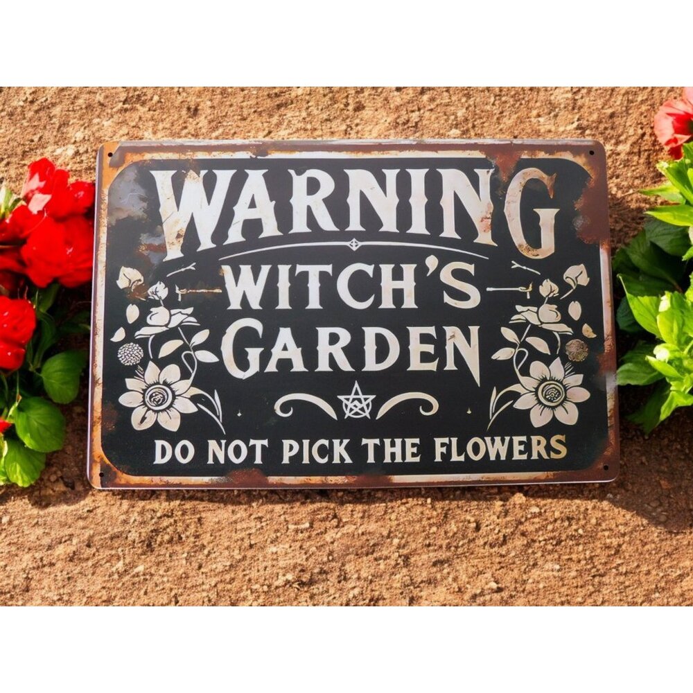 Warning Witch's Garden Metal Tin Sign 12x8 Vintage Gothic Decor - Picture 10 of 12